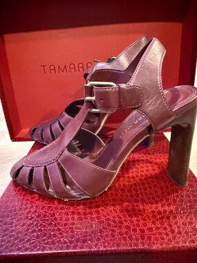 Tamara Mellon Plum Leather Cutout Heels